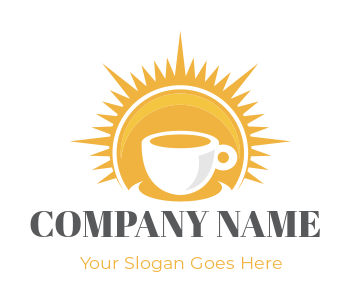 restaurant logo icon coffee cup inside abstract sun - logodesign.net