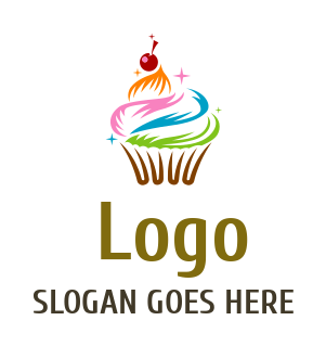 bakery logo colorful cupcake with cherry