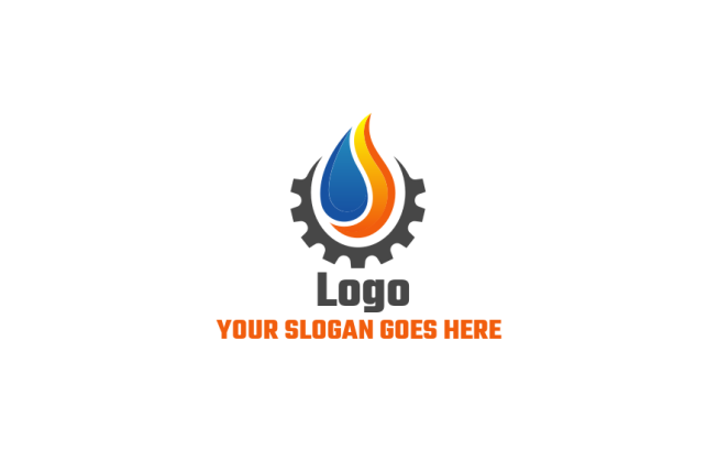 logo template of colorful flame gas inside gear