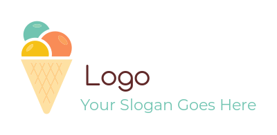 ice cream parlor logo colorful scoops in cone