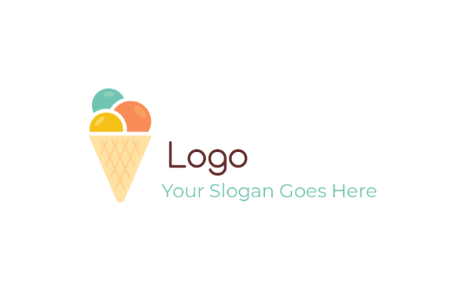 colorful ice cream scoops on cone logo template