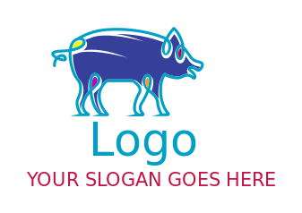 animal farm logo template colorful line art pig