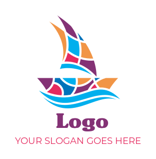 make a travel logo colorful mosaic boat on water