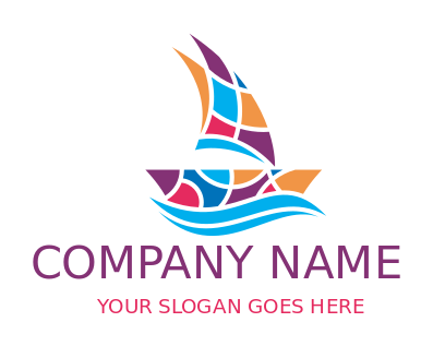 make a travel logo colorful mosaic boat on water