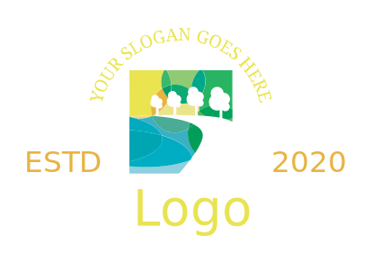 landscape logo park with trees lake in square
