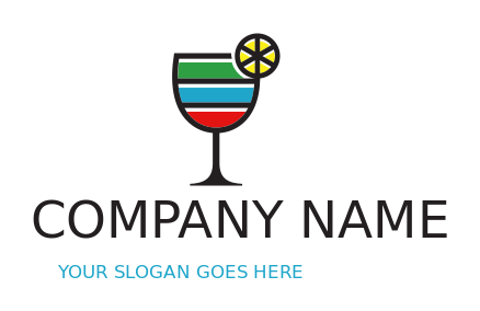 cocktail bar logo colorful wine glass with lemon