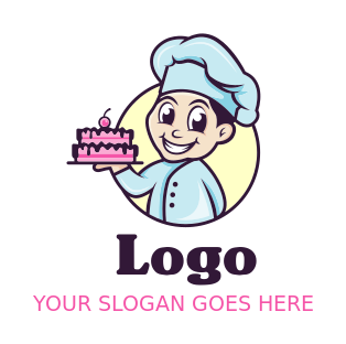 restaurant logo confectioner smiling with cake