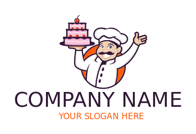 restaurant logo confectioner waving with cake
