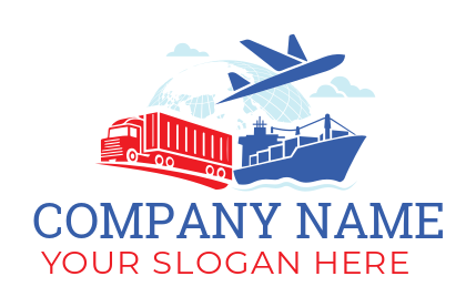 container truck ship and airplane in globe 