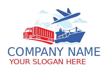 container truck ship and airplane in globe 