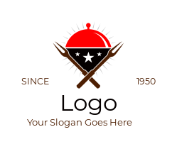 BBQ restaurant logo cloche with forks and stars