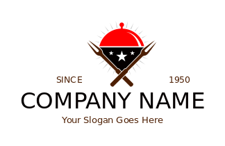 BBQ restaurant logo cloche with forks and stars