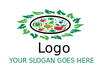 Cooking ingredients inside leaves circle icon