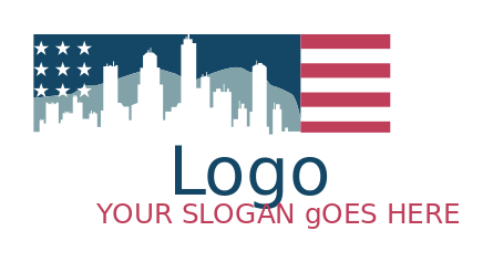 travel logo America stripes and stars skyline