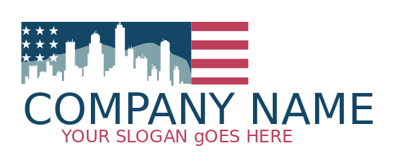 travel logo America stripes and stars skyline