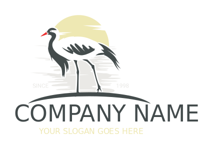 animal logo crane bird with sun and water
