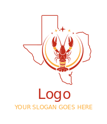 crawfish in circle swoosh in Texas outline