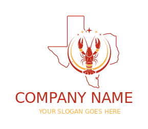 crawfish in circle swoosh in Texas outline
