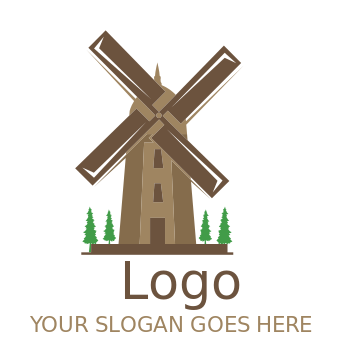 Create an agriculture logo of windmill and trees