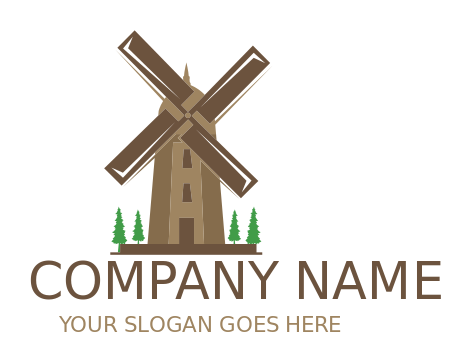 Create an agriculture logo of windmill and trees