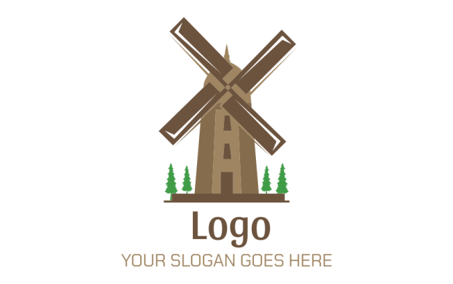 Create a logo of windmill and trees