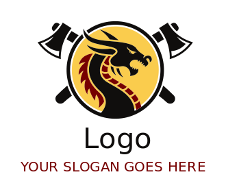 games logo crossed axes with dragon in circle