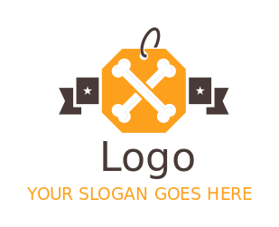 pet logo image crossed bones on tag with ribbon