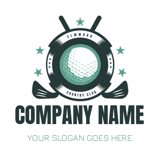 golf logo illustration crossed clubs and ball in center