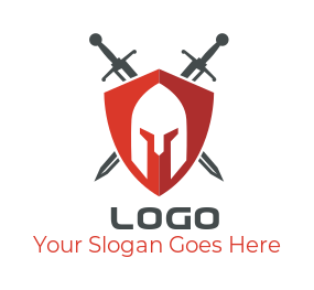 crossed swords behind shield and knight helmet