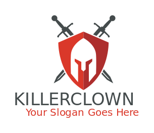 gaming logo creator crossed swords behind shield with a medieval knight helmet for computer game