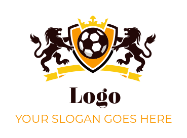 design a sports logo crown & soccer ball in shield with lion 