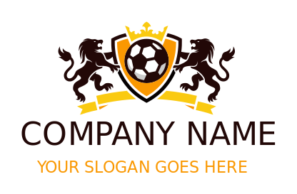 design a sports logo crown & soccer ball in shield with lion 