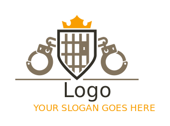 crown on shield with jail bars merged with handcuffs | Logo Template by