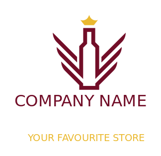 liquor store logo crowned bottle with wings