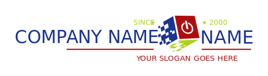 IT logo cube electronics power button and pixels