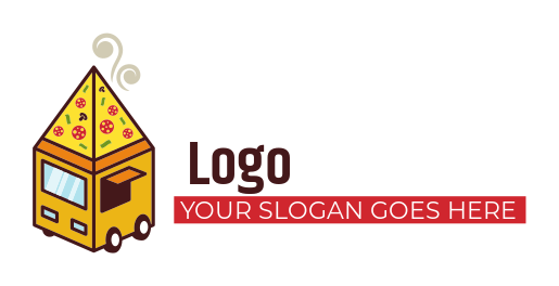 food logo cube shaped truck with pizza pyramid