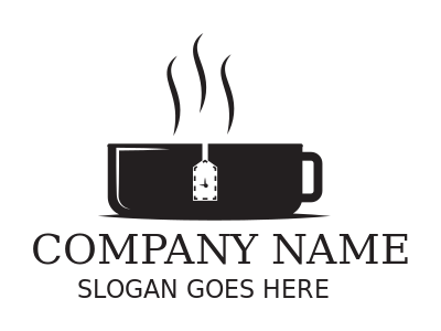 teahouse logo steaming tea cup with clock dial