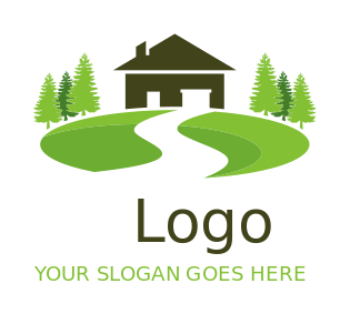 landscape logo curved pathway with house trees