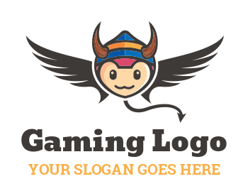 games logo cute devil with wings and horn