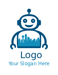 cute robot with Los Angeles skyline