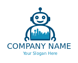 cute robot with Los Angeles skyline