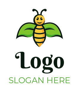 animal logo cute smiling bee with leaf wings
