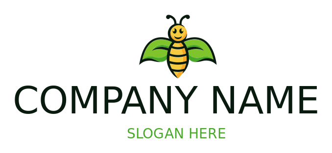 animal logo cute smiling bee with leaf wings