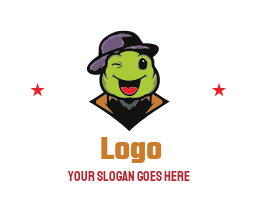 animal logo cute winking frog with a hat