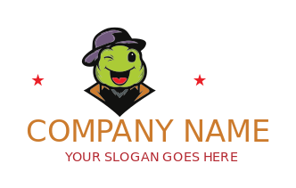 animal logo cute winking frog with a hat