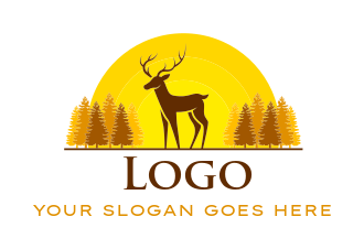 animal logo symbol deer between trees