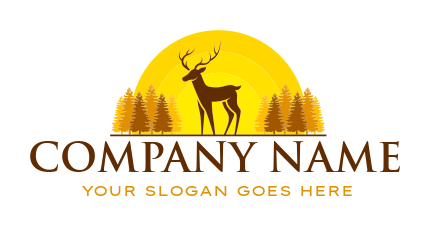 animal logo symbol deer between trees