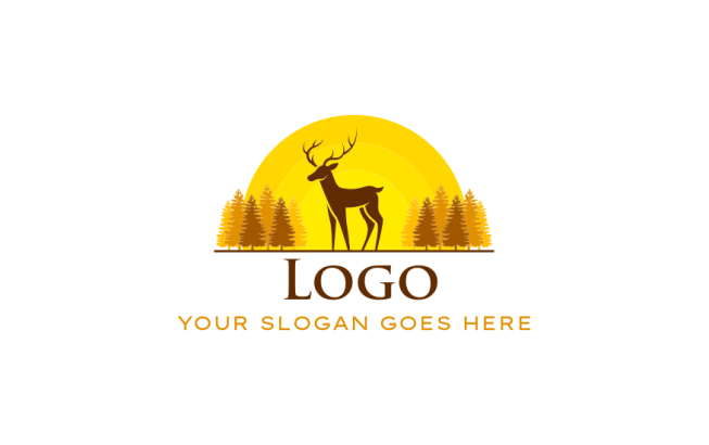 animal logo symbol deer between trees