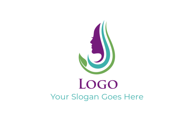 dermatologist girl with swooshes leaf hair logo icon