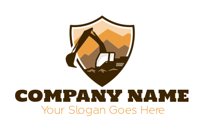 construction logo crane mountain stone in shield